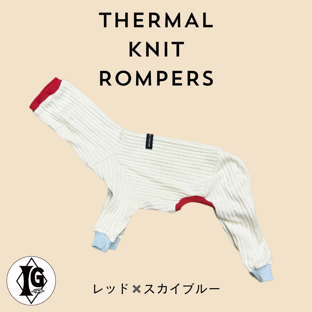"Dear..."Thermal Knit Rompers red×blue