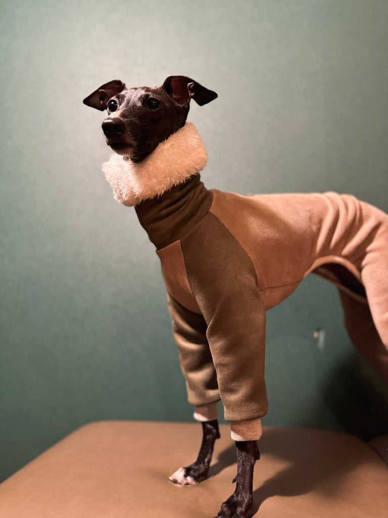 "Sumer" Suede Knit SuperHeat Rompers-BROWN&KHAKI