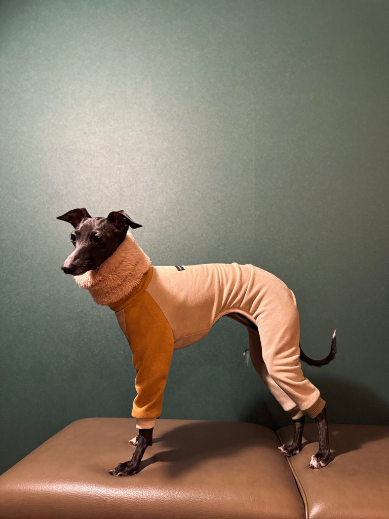 "Sumer" Suede knit SuperHeat Rompers-BEIGE&MUSTARD