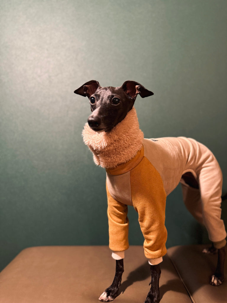 "Sumer" Suede knit SuperHeat Rompers-BEIGE&MUSTARD