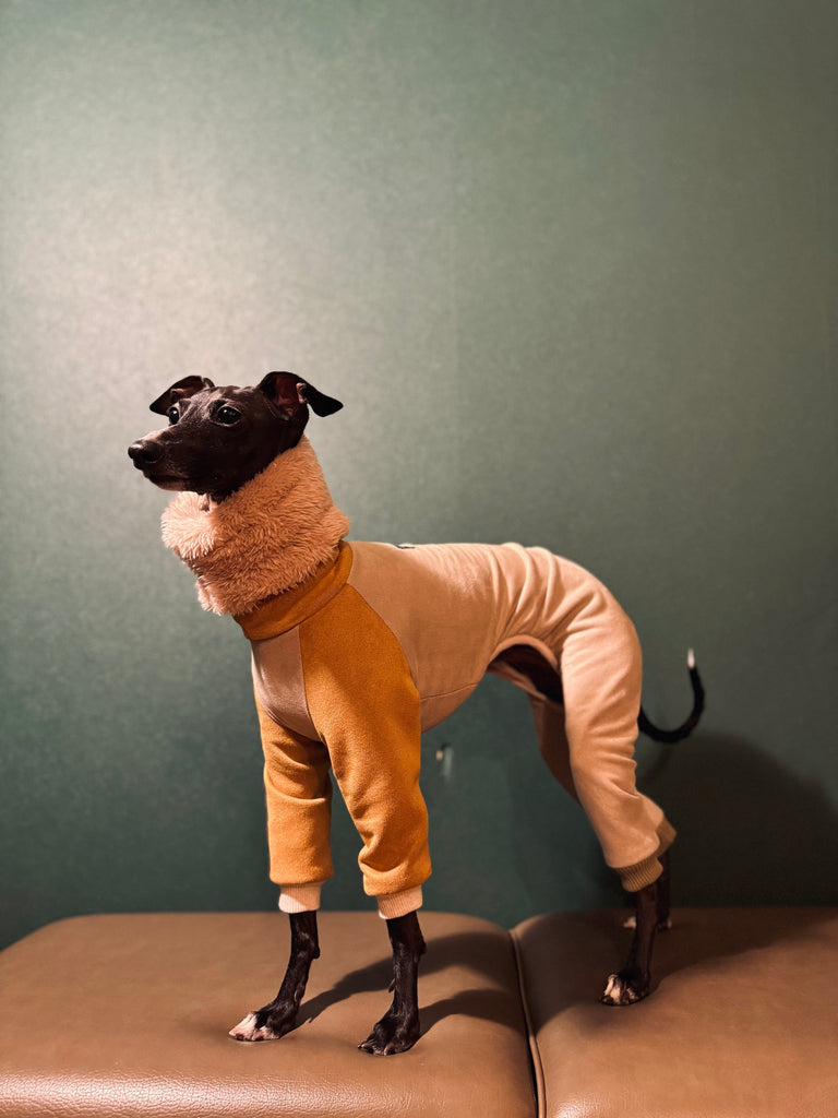 "Sumer" Suede knit SuperHeat Rompers-BEIGE&MUSTARD