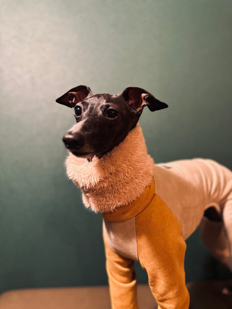 "Sumer" Suede knit SuperHeat Rompers-BEIGE&MUSTARD