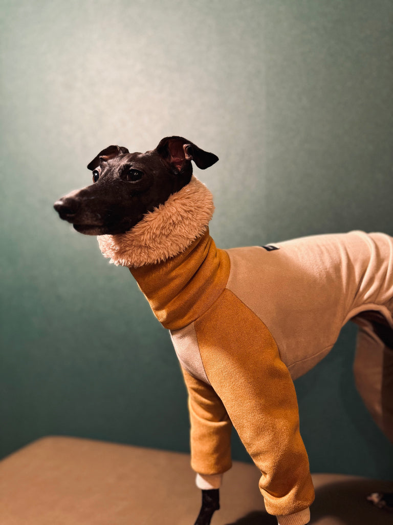 "Sumer" Suede knit SuperHeat Rompers-BEIGE&MUSTARD