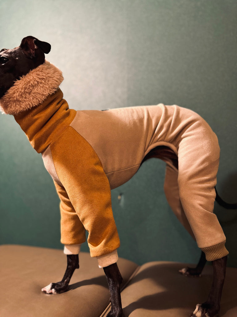 "Sumer" Suede knit SuperHeat Rompers-BEIGE&MUSTARD