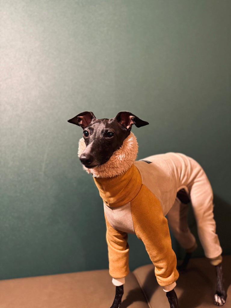 "Sumer" Suede knit SuperHeat Rompers-BEIGE&MUSTARD