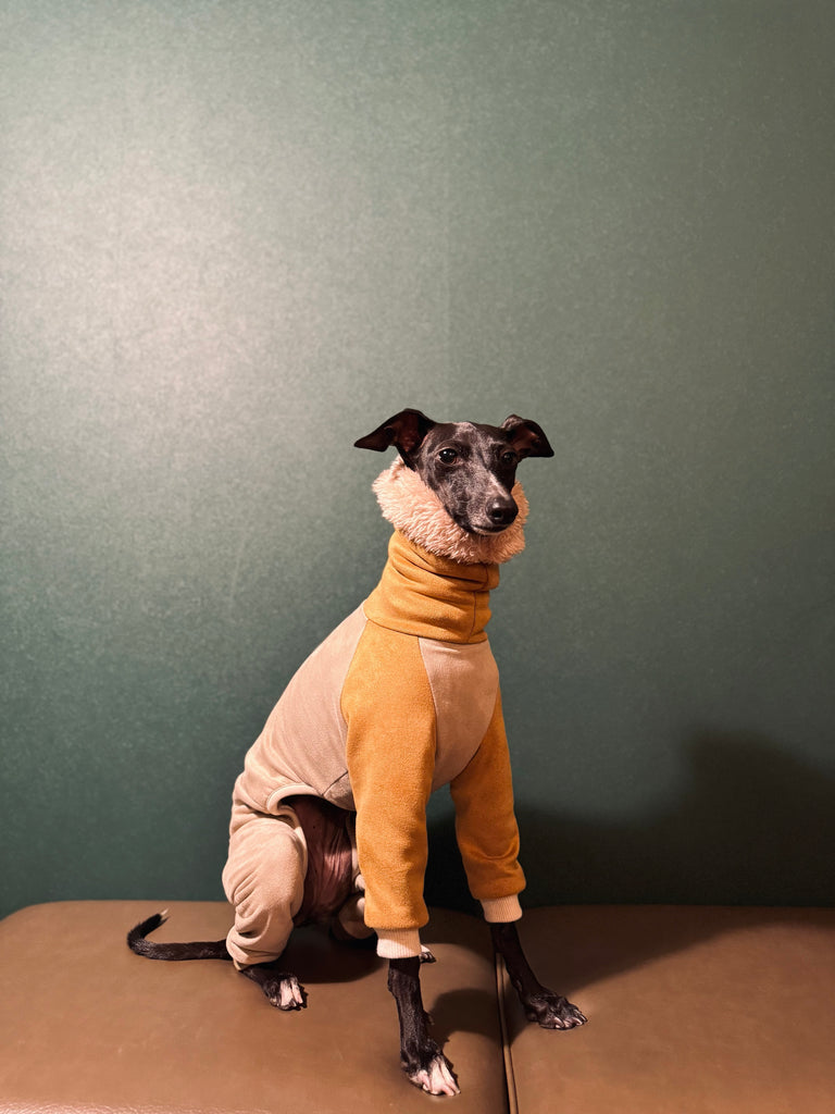 "Sumer" Suede knit SuperHeat Rompers-BEIGE&MUSTARD