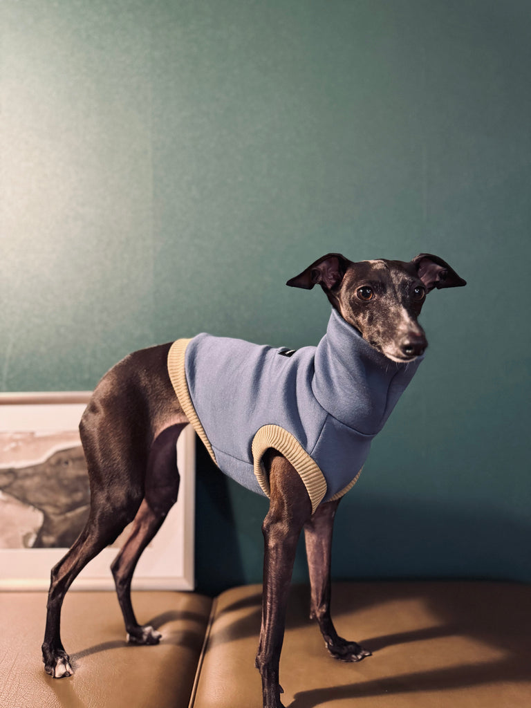 "HYGGE" Bonding Knit Short Vest No-sleeve -Blue Color