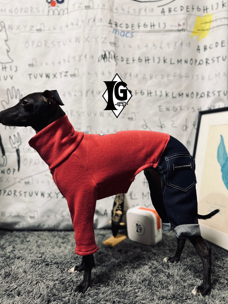 ”I'm so picky" Denim pants Pullover-RED