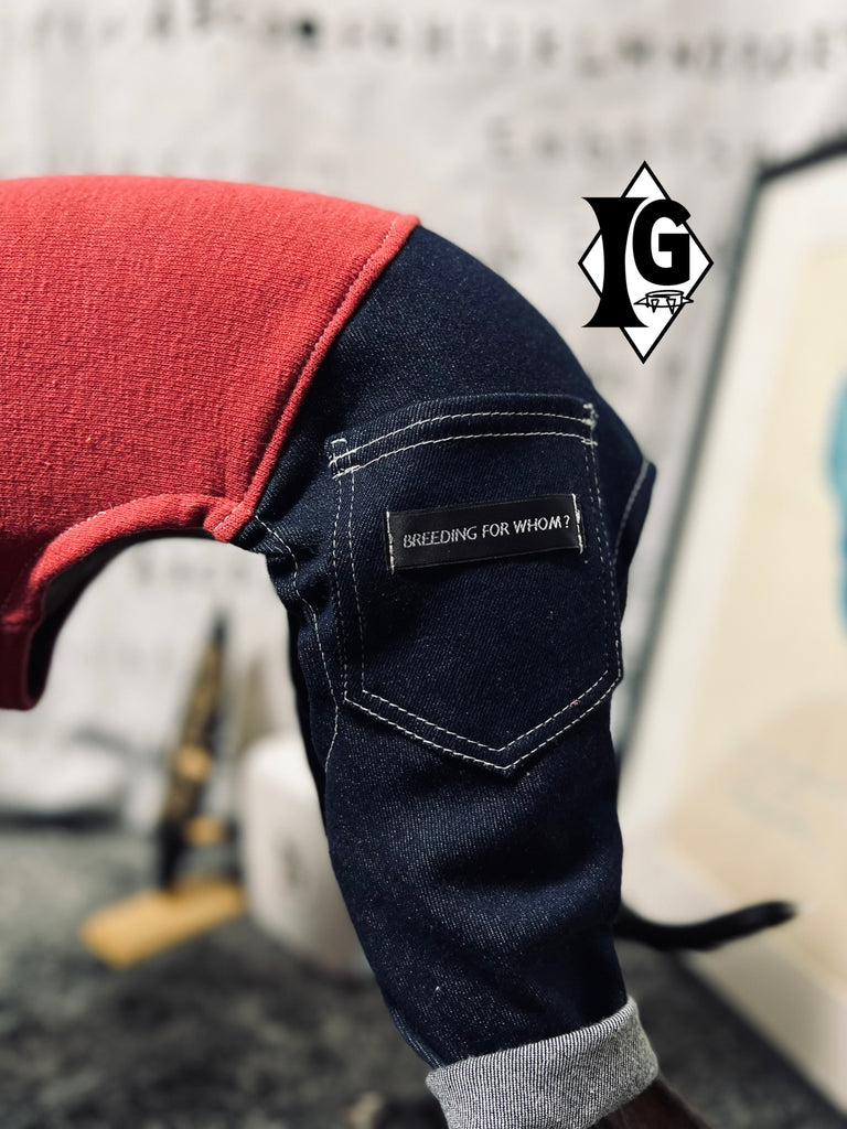 ”I'm so picky" Denim pants Pullover-RED