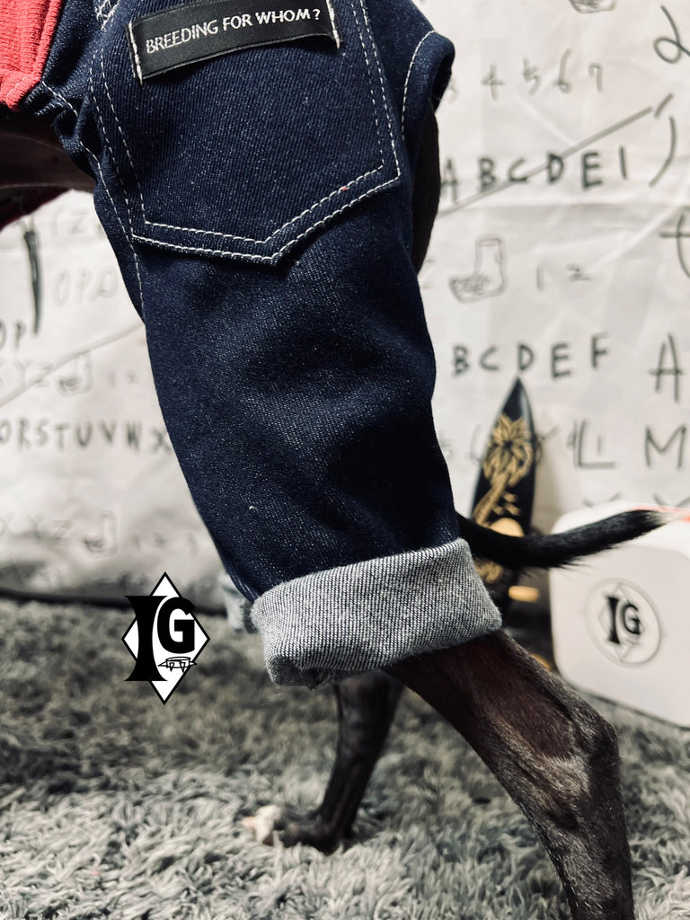 ”I'm so picky" Denim pants Pullover-RED