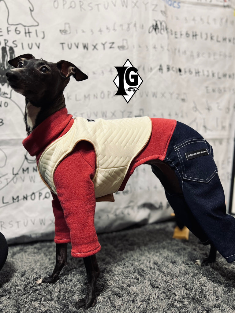 ”I'm so picky" Denim pants Pullover-RED