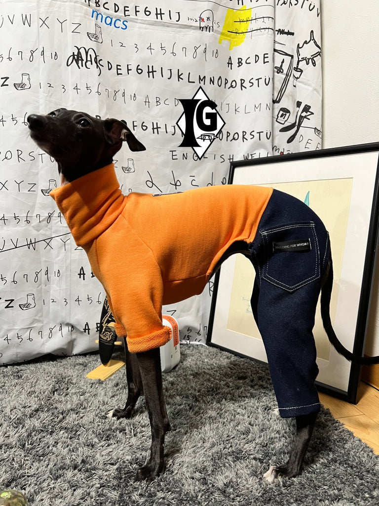 "I'm so picky" Denim pants Pullover- ORANGE