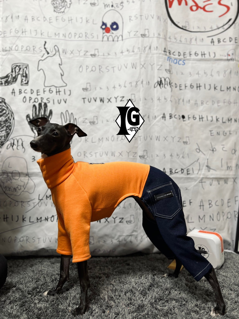 "I'm so picky" Denim pants Pullover- ORANGE