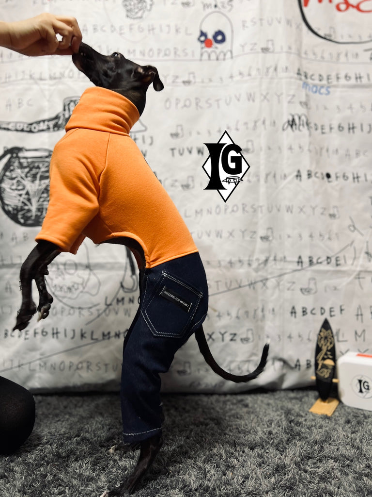 "I'm so picky" Denim pants Pullover- ORANGE