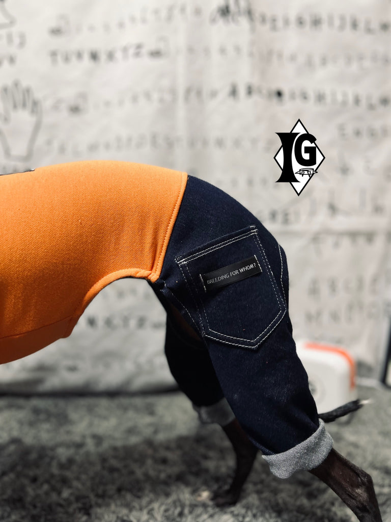 "I'm so picky" Denim pants Pullover- ORANGE