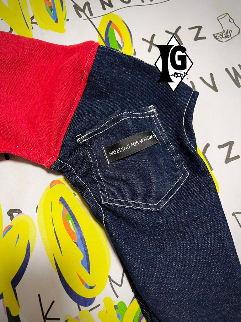 ”I'm so picky" Denim pants Pullover-RED