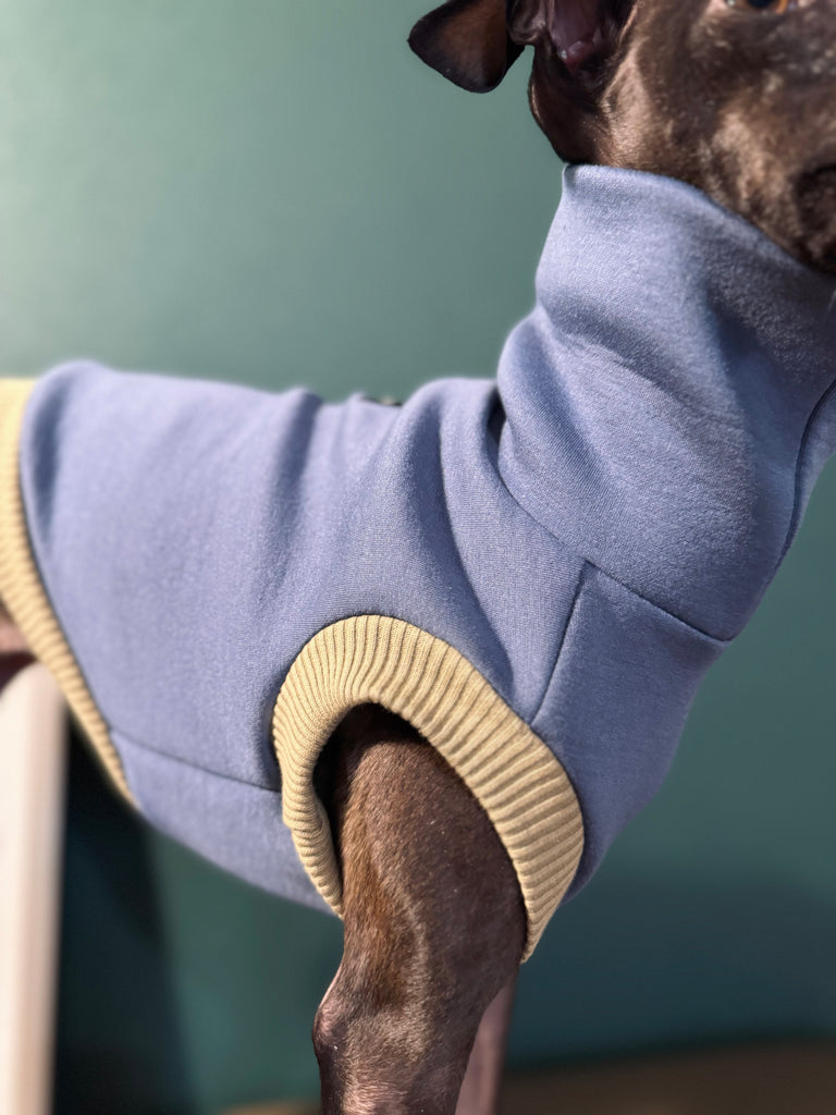 "HYGGE" Bonding Knit Short Vest No-sleeve -Blue Color