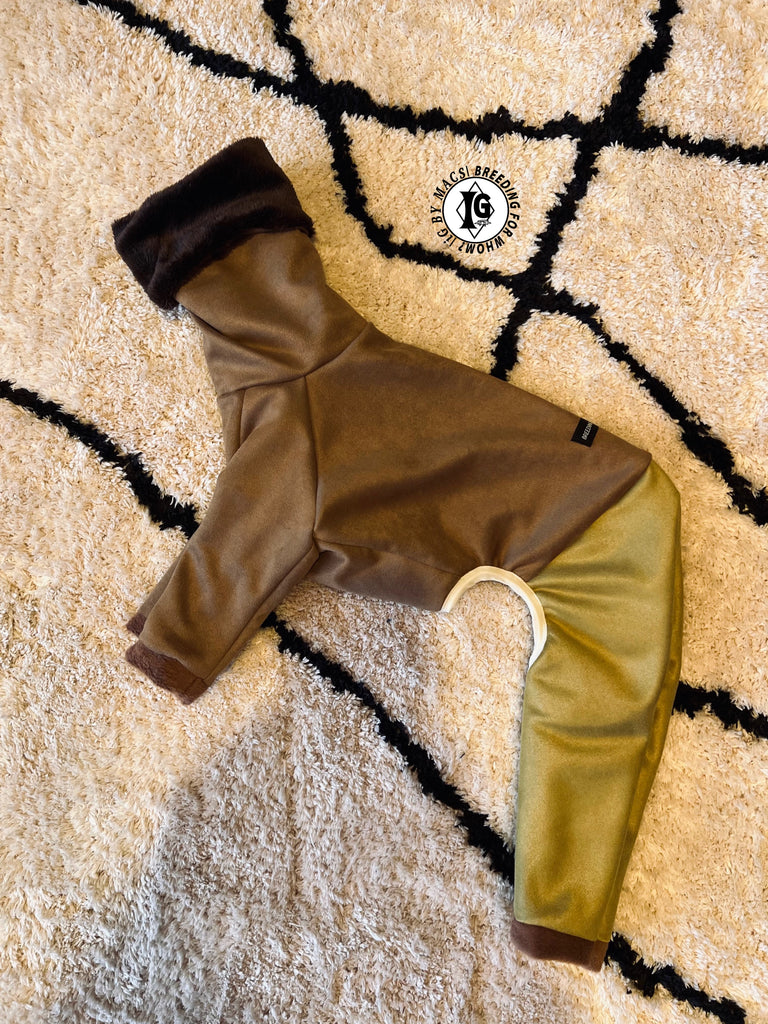 ”Stand-by(BFW?)” Suede Rompers high warm-BROWN
